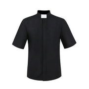 IEFIEL Mens Short Sleeve Clergy Shirt Priest Clergyman Uniform Halloween Preacher Cosplay Priest Clergy Shirt Black 2XL
